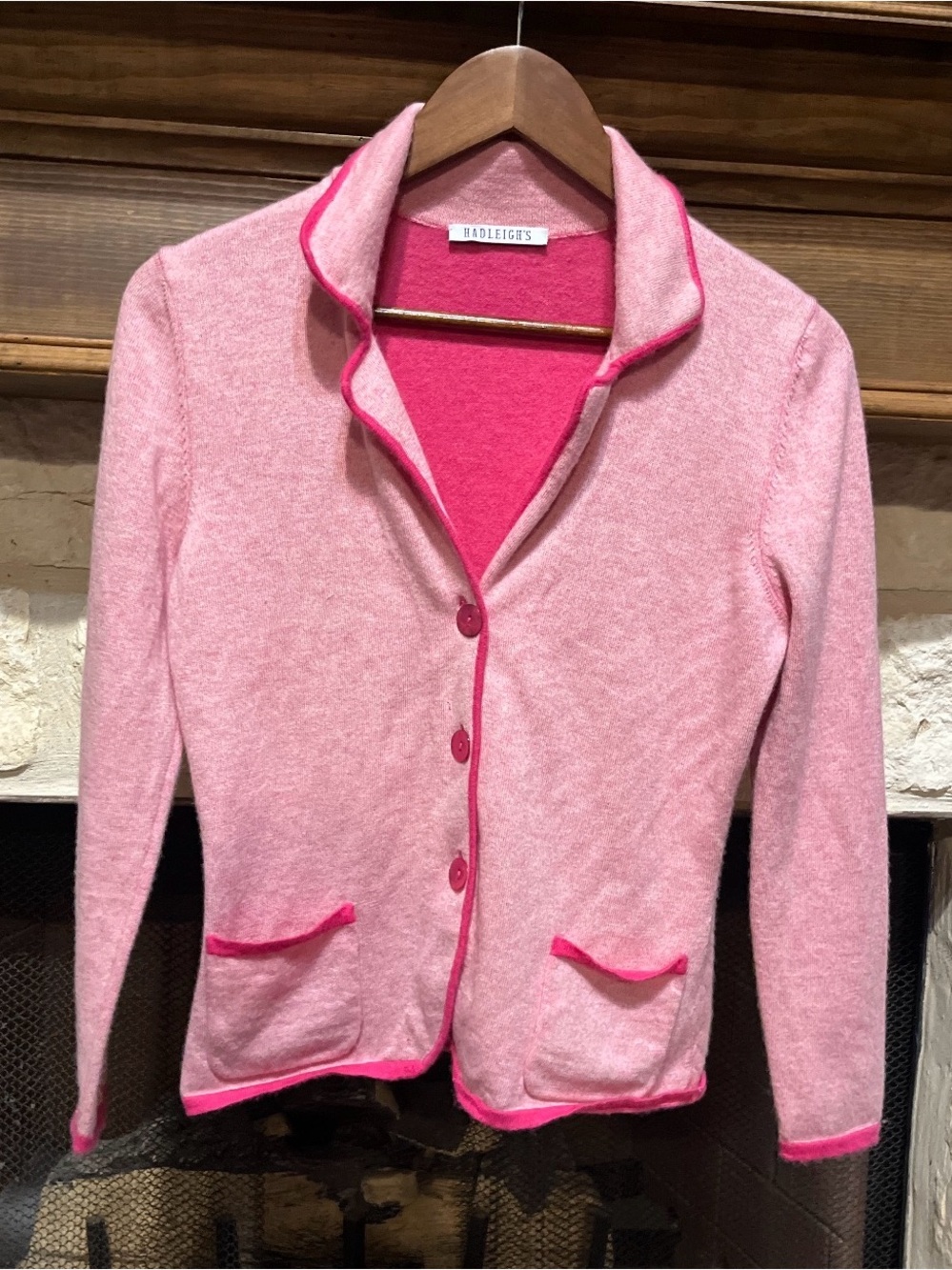 Hadleigh’s Pink Cashmere Cardigan Sweater
